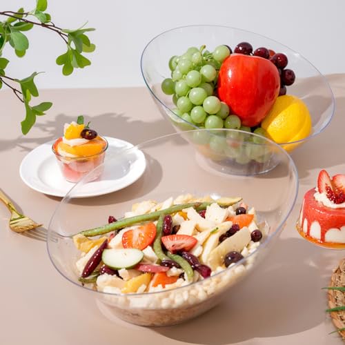 bUCLA 54 OZ Clear Plastic Serving Bowls (12 Pack) - Angled Serving Bowls Disposable for Chip&Candy - Party Table Salad and Fruit - color: Clear, size: 54oz