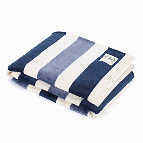 Nautica - Fleece Throw Blanket for Couch 50x60, Ultra Soft Plush Micro Flannel Throw, Lightweight Warm Cozy Blanket, Americana Decor, Perfect for Sofa, Bed, Living Room (Awning Stripe Blue) - color: Awning Stripe Blue/White, size: 50" x 60" (Single Pack)