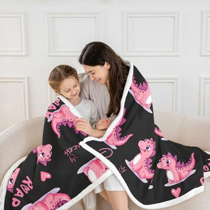 Girls Dinosaur Sherpa Blanket Kids Cute Pink Dino Throw Blanket Ultra Soft Jungle Animals Fleece Blanket for Couch Bed Children Toddler Heart Crown Princess Kawaii Plush Fuzzy BlanketThrow 50"x60" - color: Multi 17, size: Throw