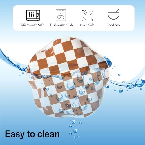 Miamolo Checkered Spoon Rest for Kitchen Counter, Holds Cooking Utensils | 5.3" Spoon Holder for Stove Top | Ceramic Solid Build, Deep Well for Messy Drips | Coffee Bar Essential, Dishwasher Safe - color: Brown-White