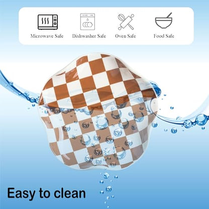 Miamolo Checkered Spoon Rest for Kitchen Counter, Holds Cooking Utensils | 5.3" Spoon Holder for Stove Top | Ceramic Solid Build, Deep Well for Messy Drips | Coffee Bar Essential, Dishwasher Safe - color: Brown-White