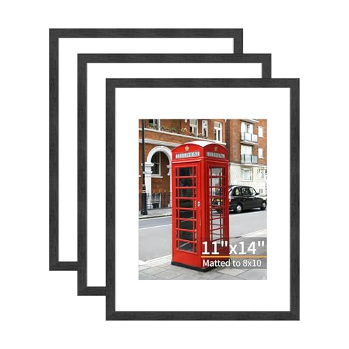 ATOBART 11x14 Picture Frame Set of 3, Black Wood, Plexiglass | Fits 8x10 with Mat or 11x14 without; Mounts Horizontal or Vertical; Clear Plexiglass; Black Wood Grain - color: Black Wood, size: 11x14