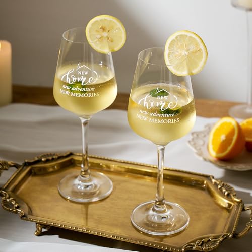 AW BRIDAL House Warming Gifts New Home Wine Glasses with Wood Keepsake Box | 2026 Closing Gift for Home Buyers and Homeowner, New Apartment Gift Basket for Couple, First House Present for Newlyweds - style: Housewarming