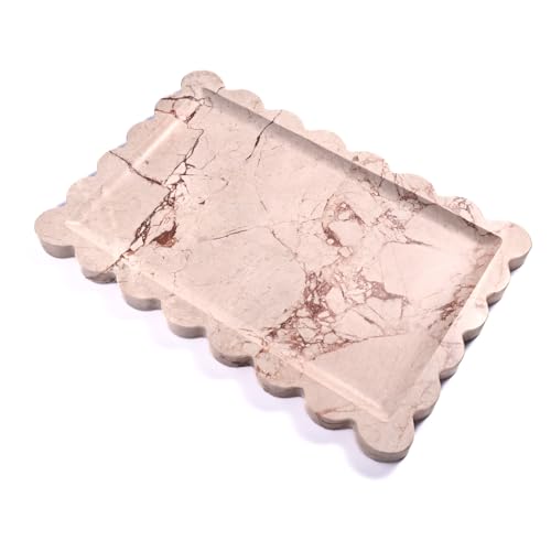 Yew & Tulip Natural Marble Vanity Tray with Scalloped Rim, Nature Rose Pink Luxury Stone Serving Tray for Bathroom, Kitchen, Vanity, Home Decor, Wedding etc. (12"x 8" x 0.6") - color: Scalloped Pink