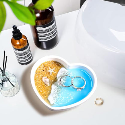 Handmade Resin Jewelry Dish for Rings Earrings Necklaces | Seashell Coastal Ocean Decor Ring Dish, Beach Gifts for Women, Unique Birthday Holiday Gifts for Wife Girls Friends