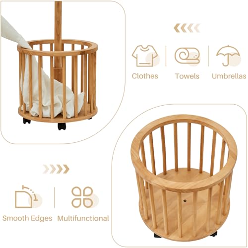 Uniclinens Solid Wood Coat Rack Freestanding with Umbrella Holder, Tree Coat Rack Stand with Lockable Universal Casters & 12 Hooks for Entryway Bedroom, Natural - color: Natural, size: Coat Tree
