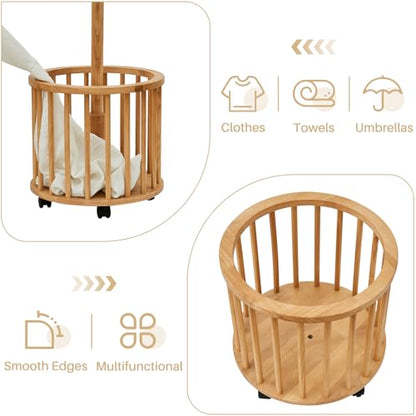 Uniclinens Solid Wood Coat Rack Freestanding with Umbrella Holder, Tree Coat Rack Stand with Lockable Universal Casters & 12 Hooks for Entryway Bedroom, Natural - color: Natural, size: Coat Tree