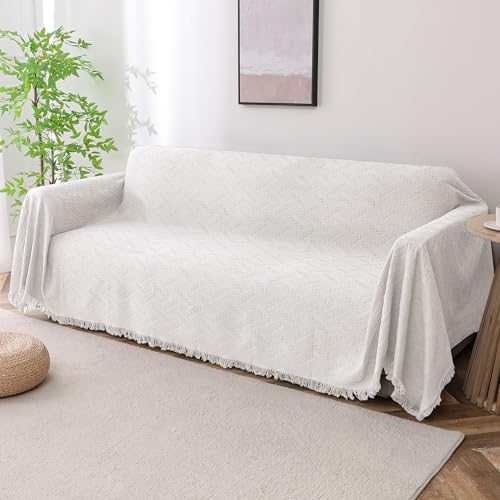 Turquoize Couch Cover Sofa Covers Washable Couch Covers for 3 Cushion Couch Throw Cover Sectional Couch Cover Furniture Cover for Pets Feature Geometrical Jacquard Fabric(71"x 118", X-Large, White) - color: White, size: X-Large: 71"x 118"