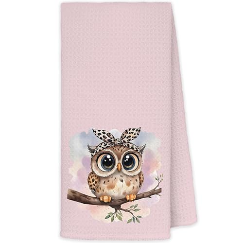 JINYO Owl Kitchen Towels, Coquette Leopard Bow Owls Gifts Hand Towels for Lovers Women, Owl Bathroom Kitchen Decor, Owls Decorative Dish Tea Towels, 16x24 Inch(Pink) - color: Owl Towels(pink)