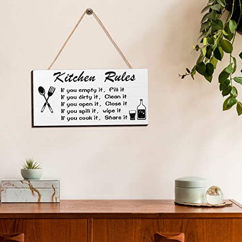 2 Pcs Kitchen Rules Wall Decor Farmhouse Kitchen Sign Wooden Dining Room Decor Black and White Hanging for Rustic Modern Bathroom