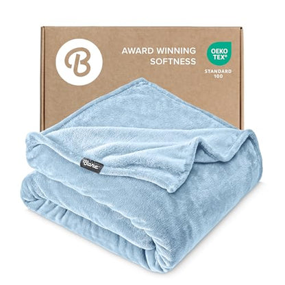 Bare Home Fleece Blanket Luxury Microplush (Full/Queen, Light Blue) | Ultra-Soft Lightweight Blanket for Bed, Sofa, and Couch, Cozy & Warm Blanket - color: 08 - Light Blue, size: Full/Queen