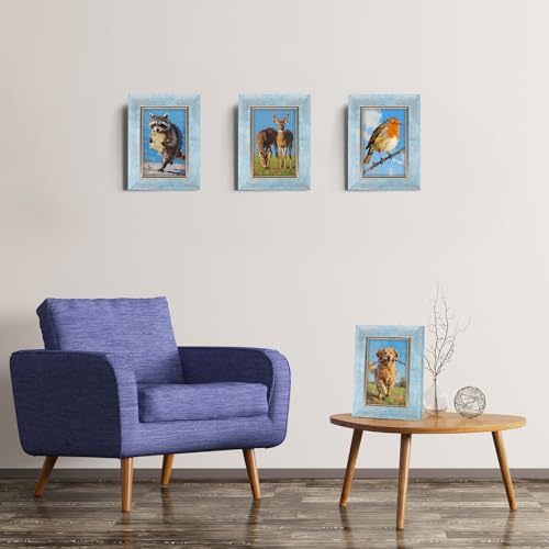 XUANLUO 4x6 Picture Frames Set of 4 Rustic Retro Photo Frame with HD Plastic Cover for Wall Mount and Tabletop Display Family Friends Wedding Gift - color: Blue-4pcs, size: 4×6 inch