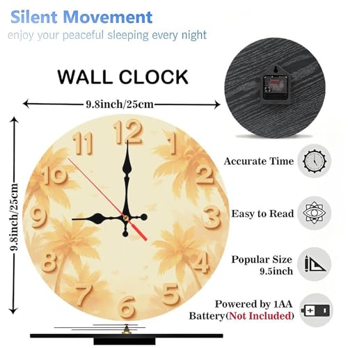 Golden Palms Minimalist Wooden Wall Clock 25cm*25cm
