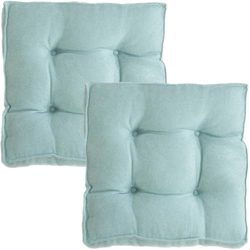 Square Poly-Cotton Seat Cushions (Pack of 1/2/4) – 3 Inch Thick Tufted Floor Pillows & Chair Pads, Soft Tatami Mat for Dining Room, Office, Kitchen & Living Room(Aqua Green,40x40cm 2pcs) - color: Aqua Green, size: 40x40cm 2pcs