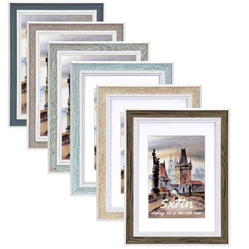 Daofary Picture Frame Set of 6, vintage picture frames Rustic Farmhouse Photo Frame, Display with Mat for Decorative on Wall Hanging Tabletop Placement 5x7 - size: 5 x 7