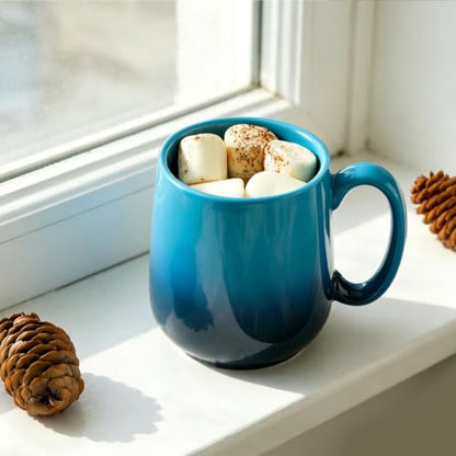 HASENSE 15oz Large Ceramic Mug Set, 4-Piece Blue Ombre Coffee Cups with Handle – Microwave & Dishwasher Safe for Cappuccino Latte Tea, Housewarming Present - color: GradationBlue, size: Set of 4