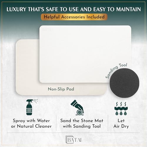 Extra Large Diatomaceous Earth Stone Bath Mat (31.5” x 19.7”) White XL | Fast Absorbent Shower Stone Bath Mat For Bathroom - Quick Dry, Easy Clean and Non-Slip Mat - Instant Drying Diatomite Bathmat - color: White