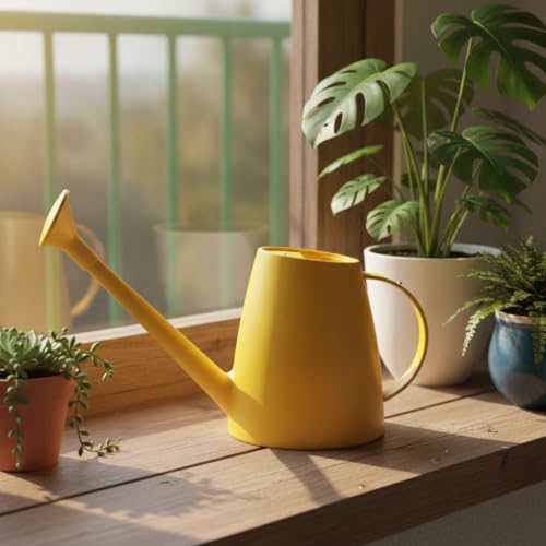 1.8L Long Spout Watering Can for Indoor Plants, Durable PP Plastic Pot Waterer with Precise Flow Control for Home Garden, Balcony & Windowsill - color: Yellow