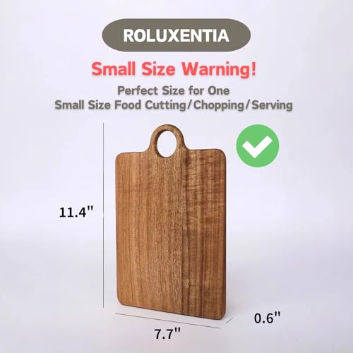 Acacia Wood Serving Board with Handle, Small Size 11.4"L x 0.6"W x 7.7"H - Wooden Cutting Chopping Board for Meat, Vegetables, Bread, Cheese Board - Food Serving Tray for Kitchen