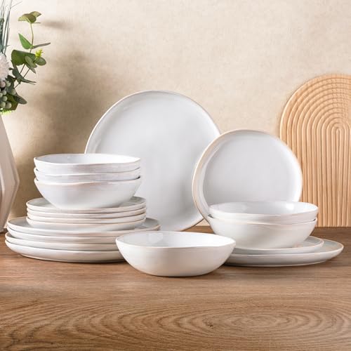 AmorArc Ceramic Dinnerware Sets for 6, 18Pcs Plates and Bowls Sets Dishes | Stoneware Handmade Reactive Glaze Dinner Set, Highly Scratch Resistant | Dishwasher & Microwave Safe Dishware - color: Reactive Color, size: Service for 6