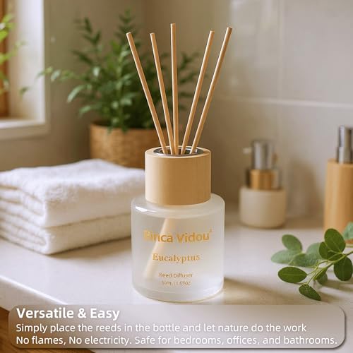 Reed Diffuser Set of 3, Binca Vidou Lavender, Eucalyptus & Sea Salt Natural Scent Oil Diffusers with Sticks for Home Office Bathroom Aromatherapy Decor 1.69oz x 3