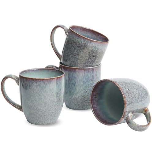 Bosmarlin Ceramic Coffee Mug Set of 4, 17 Oz, Coffee Cups, Microwave Safe, Unique Reactive Glaze (Dark Violet) - color: Dark Violet