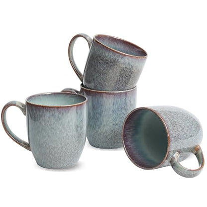 Bosmarlin Ceramic Coffee Mug Set of 4, 17 Oz, Coffee Cups, Microwave Safe, Unique Reactive Glaze (Dark Violet) - color: Dark Violet