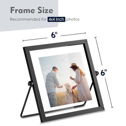 4x4 Floating Picture Frame, Black old Small Photo Frame, Metal Pressed Flowers Desk Picture Frame with Glass, Great for Photos, Gift, Pictures, Wedding, Portraits - color: 4"x4" Black