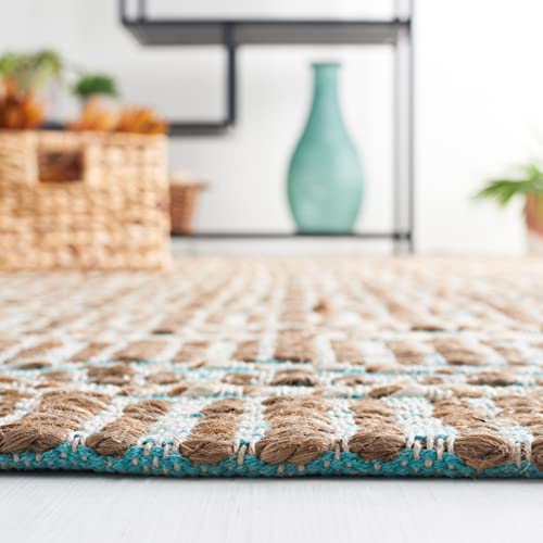 SAFAVIEH Natural Fiber Collection Accent Rug - 3' x 5', Teal & Natural, Handmade Flat Weave Stripe Jute & Cotton Jute, Ideal for High Traffic Areas in Entryway, Living Room, Bedroom (NFB651K) - color: Teal/Natural, size: 3' x 5' (Rectangular)