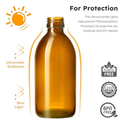 Tecohouse 8.8 oz Amber Glass Spray Bottles 3 Pack Empty Spray Bottle | Leakproof, Thick Glass, Non-Slip Base, Glass Bottles for Cleaning Solutions, Plants, Hair with Durable Nozzle, Labels, Funnel