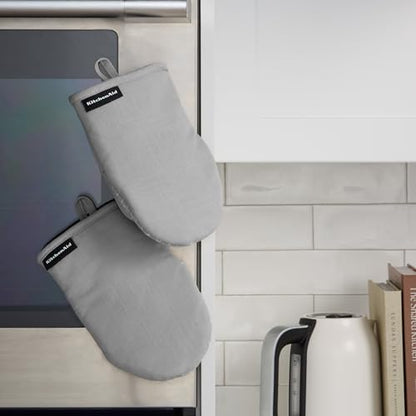KITCHENAID Gourmet Series Gridlines Mini Oven Mitts 2-Pack Set, Heat Resistant up to 600°F, Soft Silicone Grip, Magnetic Cuff, Matte Grey, 5.5"x9" - color: Matte Grey