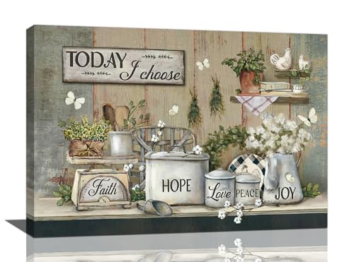 Rustic Kitchen Wall Art Farmhouse Pictures Wall Decor Country Dining Room Painting Prints Farm Today I Choose Joy Framed Artwork for Restaurant Ready to Hang 20"x24" - color: rustic kitchen, size: 20"L x 24"W