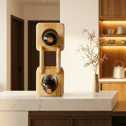 Novabright Detachable Wood Wine Rack Countertop 3 Bottle Display Stand Holder, Modern Tabletop Wine Bottle Holder for Home Bar, Kitchen & Dining Room Decor, Stylish Storage or Sculptural Accent