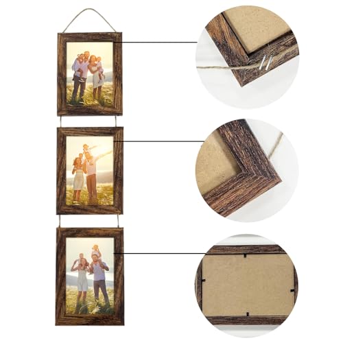 4x6 Wall Hanging Picture Frames Collage with 3 Opening Frames Brown - color: Brown, size: 4x6