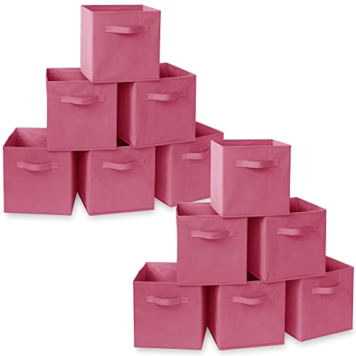Casafield Set of 12 Collapsible Fabric Cube Storage Bins, Hot Pink - 11" Foldable Cloth Baskets for Shelves, Cubby Organizers & More - color: Hot Pink, size: 10.5" x 10.5" x 11"