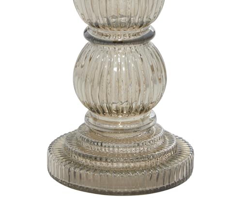 Deco 79 Glass Handmade Decorative Candle Holder Turned Style Pillar Candle Stand, Set of 3 Candlestick Holder 6", 9", 12"H, Gray