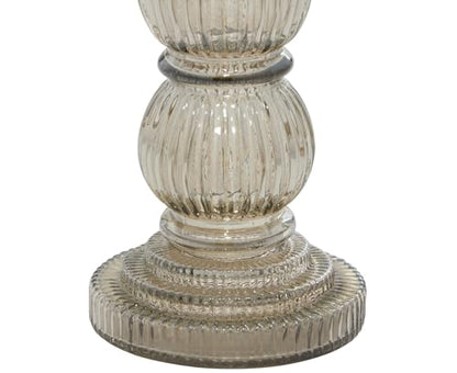 Deco 79 Glass Handmade Decorative Candle Holder Turned Style Pillar Candle Stand, Set of 3 Candlestick Holder 6", 9", 12"H, Gray