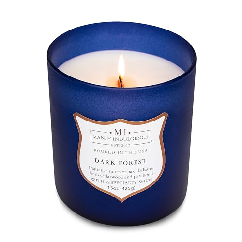 Manly Indulgence Dark Forest Scented Jar Candle for Men, Wood Wicked Candle, 15 oz - Oak, Balsam, Fresh Cedarwood & Patchouli - Up to 60 Hours Burn, Soy Blend Wax, USA Poured, Navy Blue - color: Dark Forest