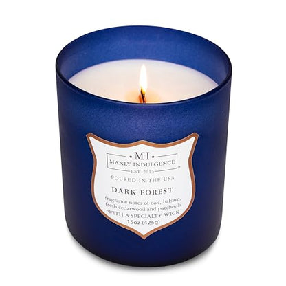 Manly Indulgence Dark Forest Scented Jar Candle for Men, Wood Wicked Candle, 15 oz - Oak, Balsam, Fresh Cedarwood & Patchouli - Up to 60 Hours Burn, Soy Blend Wax, USA Poured, Navy Blue - color: Dark Forest