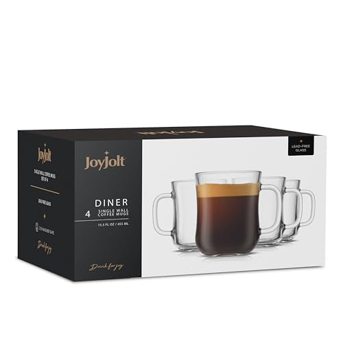 JoyJolt Glass Coffee Cups - 15.5oz Diner Coffee Mug Set of 4. Clear Coffee Mugs, Cappuccino & Latte Glasses - size: Set of 4