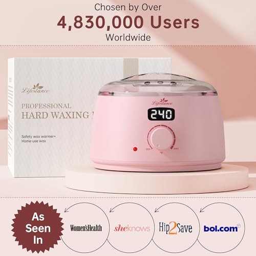 Lifestance Waxing Kit for Women & Men - Pink L3 Digital Warmer | Silicone Wax Pot Liner, Hair Removal Kit with 14.1oz Hard Wax Beads & Oil Spray, Professional for Brazilian Bikini Face Leg - color: Enhanced LCD (Pink) Kit