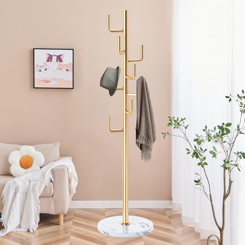 ZOZOE Metal Modern Coat Racks, Cactus Coat Rack Freestanding with Natural Marble Base, Golden Coat Rack Stand with 8 Hooks, Coat Tree Hanger Stand for Bags, Hats, Entryway, Office - color: Black 8 Hooks