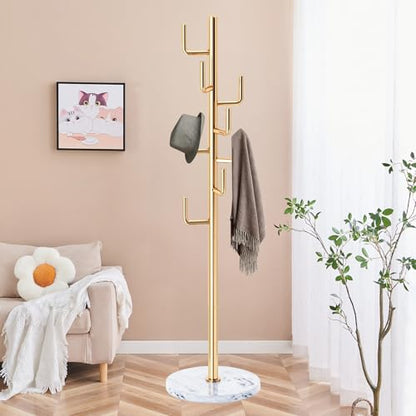 ZOZOE Metal Modern Coat Racks, Cactus Coat Rack Freestanding with Natural Marble Base, Golden Coat Rack Stand with 8 Hooks, Coat Tree Hanger Stand for Bags, Hats, Entryway, Office - color: Black 8 Hooks