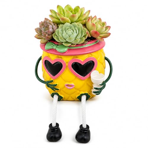 Cute Pineapple Planter with Dangling Legs, Resin Succulent Pot Decor (Heart Sunglasses) - color: Heart Sunglasses