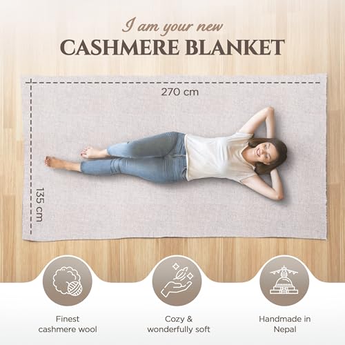 Cashmere Blanket – Hand Woven 100% Pure Wool Throw Blanket, 135 x 270 cm – Plain Cozy, and Soft Blanket for Bed, Sofa, or Couch - Made in Nepal - color: Grey