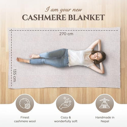 Cashmere Blanket – Hand Woven 100% Pure Wool Throw Blanket, 135 x 270 cm – Plain Cozy, and Soft Blanket for Bed, Sofa, or Couch - Made in Nepal - color: Grey