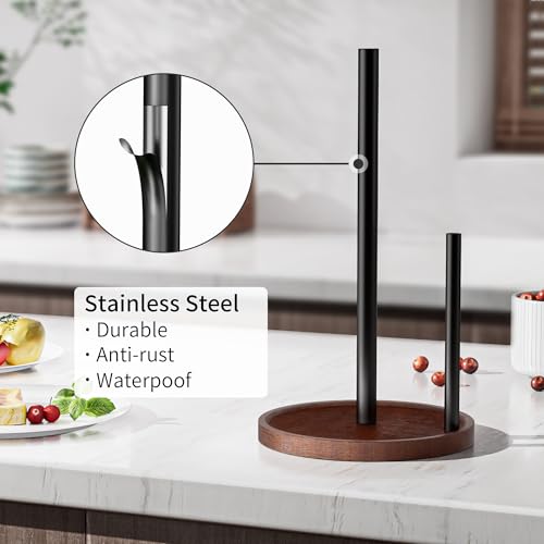 Wooden Paper Towel Holder Countertop, Kitchen Paper Towel Holder. | Stainless Steel with Real Wood Base, Farmhouse Paper Towel Roll Dispenser Fits Standard and Jumbo Size Paper Towels.