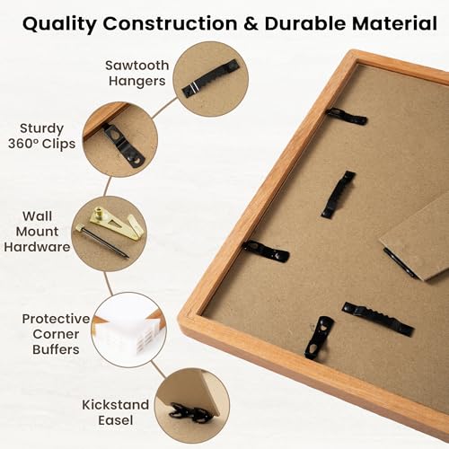 Acovy 6x8 Picture Frame, Natural Solid Teak Wood 6"x8" Photo Frame for Wall, Handcrafted Wooden Frame 6 x 8 Matted to 5x7, High Definition Tempered Glass, Wall Hook Included, Natural Teak - color: Teak, size: 6"x8"