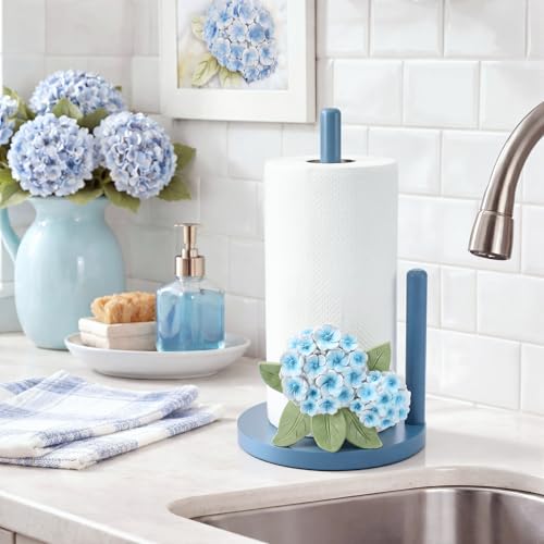 Hydrangea Paper Towel Holder Resin Blue Hydrangea Kitchen Decor Countertop Toilet Paper Towel Stand 12.5 Inch Floral Decorative Funny Stuff Gifts for Bathroom, Kitchen, Farmhouse, Home Decor - style: Hydrangea