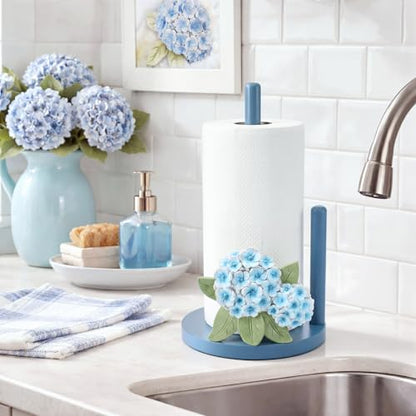 Hydrangea Paper Towel Holder Resin Blue Hydrangea Kitchen Decor Countertop Toilet Paper Towel Stand 12.5 Inch Floral Decorative Funny Stuff Gifts for Bathroom, Kitchen, Farmhouse, Home Decor - style: Hydrangea